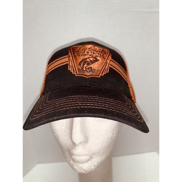 Lakeside Bait & Tackle Trucker Hat Cap Mesh Snapback Sewn Burnt Sienna Black - Picture 4 of 10